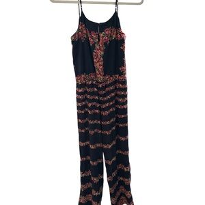 Forever 21 Navy Blue and Floral Long Jumpsuit with Keyhole - Like New - Size XS
